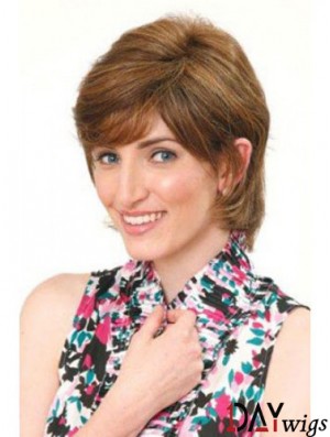 Classic Fabulous Straight Brown Chin Length Real Hair Wigs