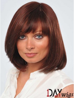 Red Chin Length Flexibility Straight Bobs Lace Wigs