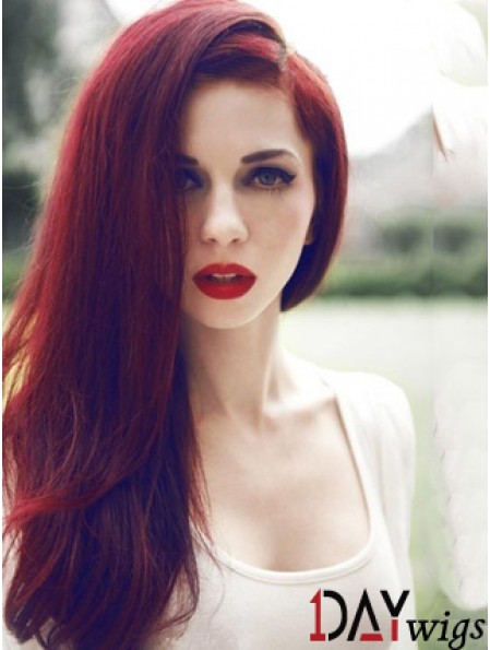Straight Without Bangs Lace Front Trendy 20 inch Red Long Wigs