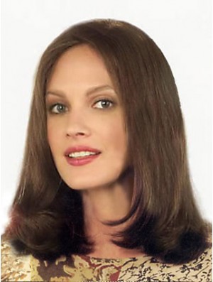 Brown Shoulder Length Ideal Straight Without Bangs Lace Wigs