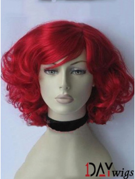 Curly With Bangs Chin Length Red Gorgeous Lace Front Wigs
