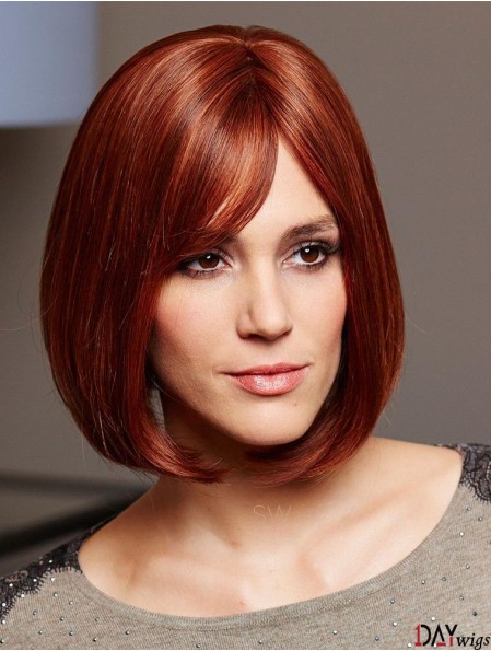 Real Hair Bob Cut Wigs 100% Hand Tied Auburn Color