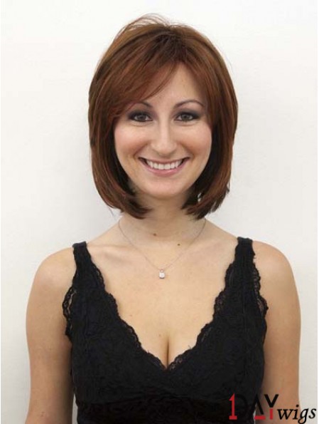 Real Hair Wigs Auburn Color Layered Cut Chin Length