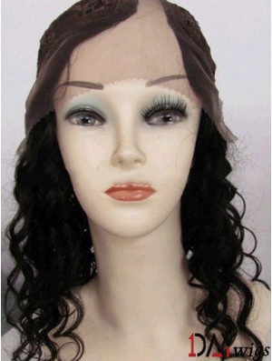 14 inch Lace Front Curly Black Good U Part Wigs