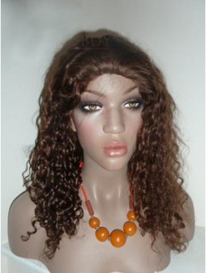 Brown Long Soft Curly Without Bangs Lace Wigs