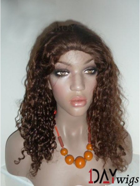 Brown Long Soft Curly Without Bangs Lace Wigs