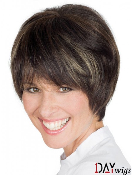 Style 8 inch Brown Short Boycuts Straight Lace Wigs