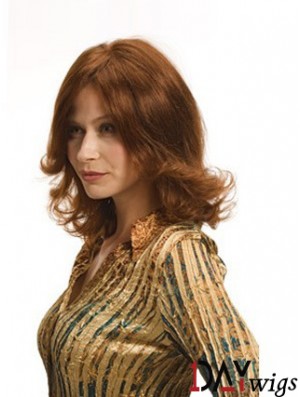 Layered Auburn Shoulder Remy Real Wavy Monofilament Wigs For Women