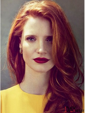 Without Bangs Long Copper Wavy 18 inch Designed Real Hair Jessica Chastain Wigs