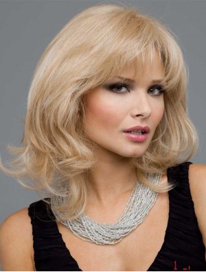 Long Wavy Layered Real Hair Full Blonde Wigs