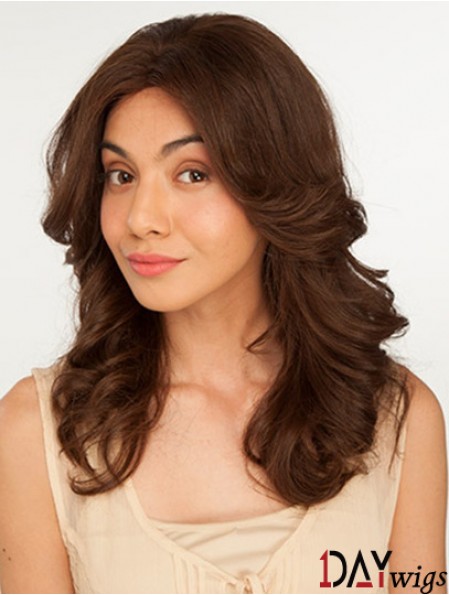 14 inch Brown Long Without Bangs Wavy Perfect Lace Wigs
