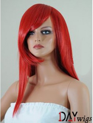 Straight With Bangs Lace Front Affordable 18 inch Red Long Wigs