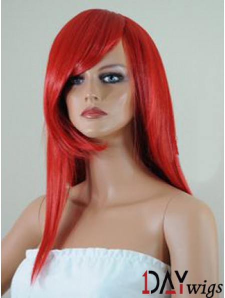 Straight With Bangs Lace Front Affordable 18 inch Red Long Wigs