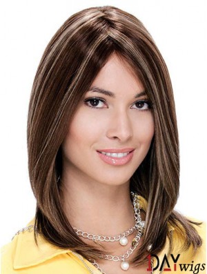 Monofilament Straight Without Bangs Shoulder Length 13 inch Fashionable Real Hair Wigs