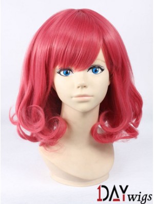 Wavy With Bangs Shoulder Length Red Cheapest Lace Front Wigs