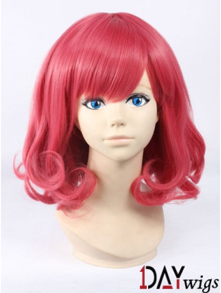Wavy With Bangs Shoulder Length Red Cheapest Lace Front Wigs