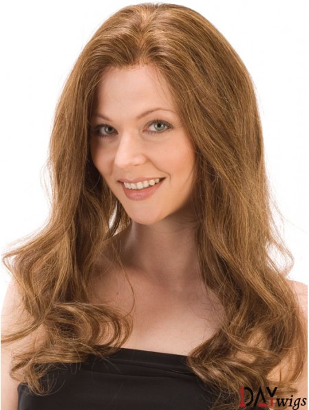Without Bangs Affordable Wavy Auburn Long Real Hair Lace Front Wigs