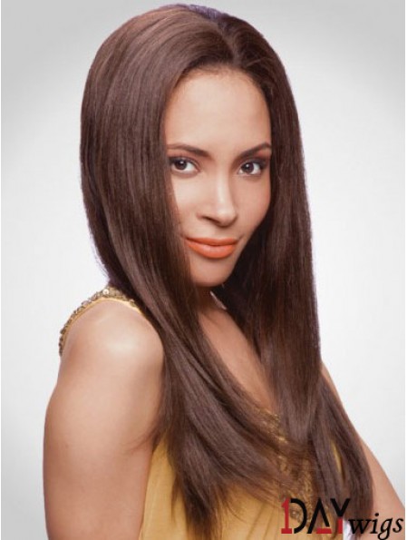 Real Hair Auburn Long No-Fuss Straight Without Bangs Lace Wigs