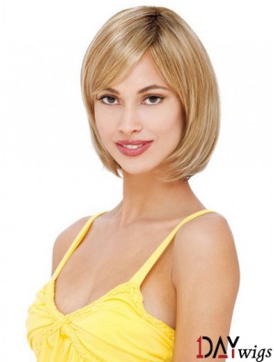 Glamorous Blonde Lace Front Mono Real Hair Wigs With Chin Length