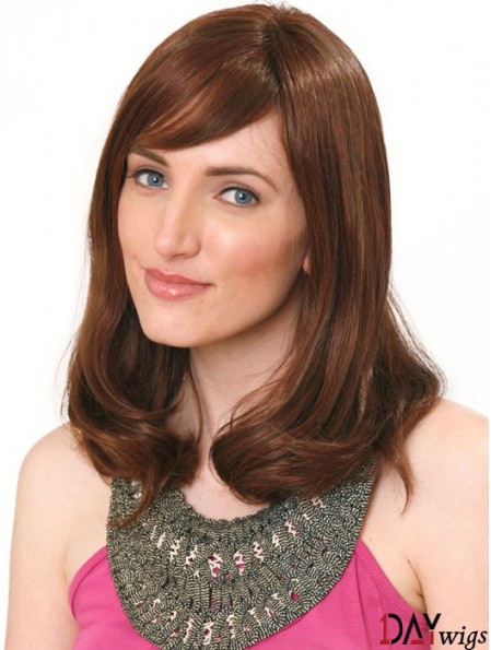 Real Hair Hand Band Wig Shoulder Length Auburn Color With Bangs