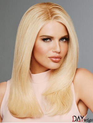 Straight Blonde Without Bangs 16 inch Remy Real Hair Wigs