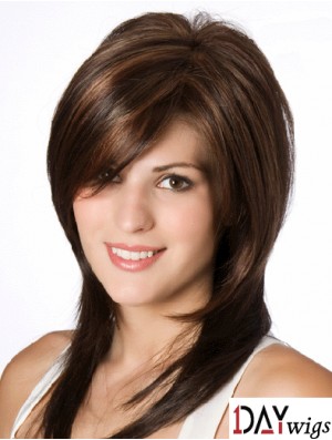 Straight Brown Layered 14 inch Wig Real Hair