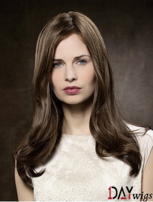 100% Hand-tied Straight Without Bangs 16 inch Brown Long Buy Real Hair Wigs