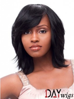 Short African American Wigs Chin Length Black Color With Bangs