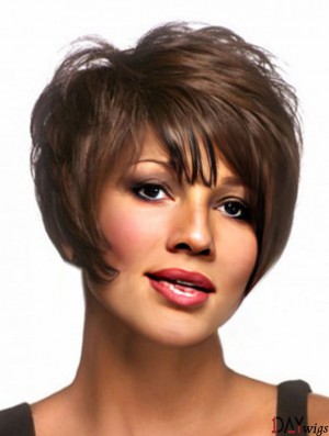 Straight Layered Brown Capless Short African American Wigs UK