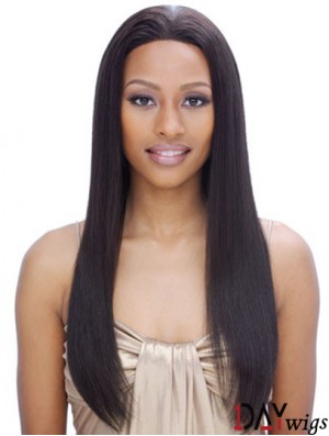 24 inch Black Long Without Bangs Yaki Incredible Lace Wigs