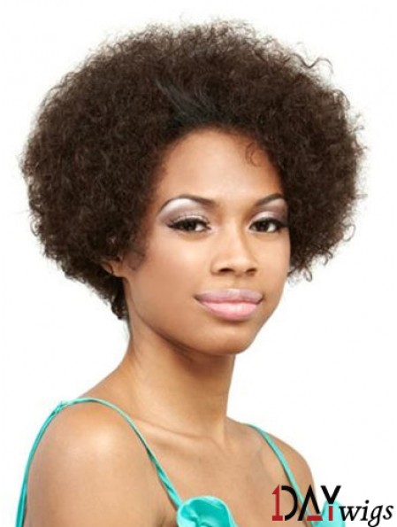 Real Hair Front Lace Wig Short Length Curly Style Brown Color