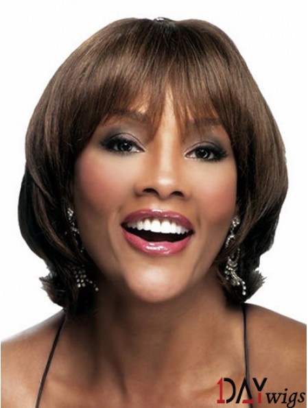 Wavy With Bangs Chin Length Good Brown Synthetic Wigs