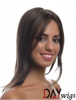 Shoulder Length Brown Layered Straight Incredible Full Lace Wigs