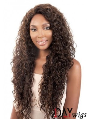 Long Brown Kinky Without Bangs Durable African American Wigs