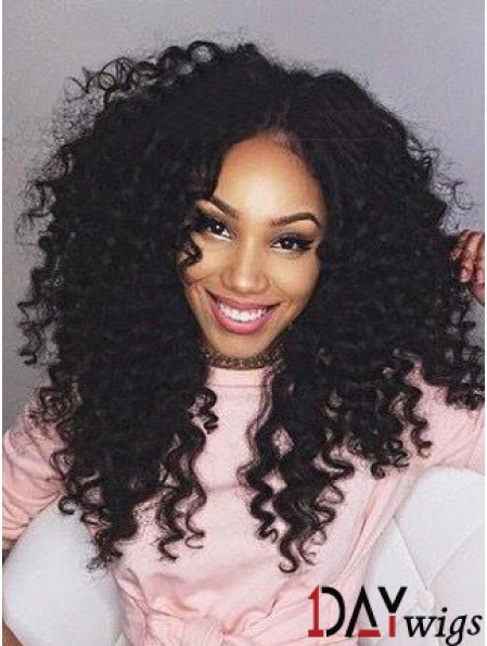 Black Remy Real Lace Front Long Kinky Curly Lace Wig UK