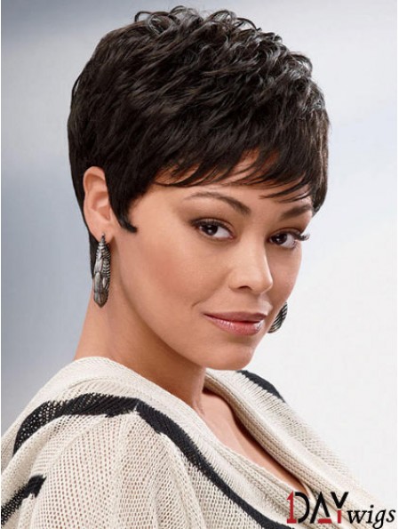Brown Cropped Synthetic Wavy Capless Wigs For African American