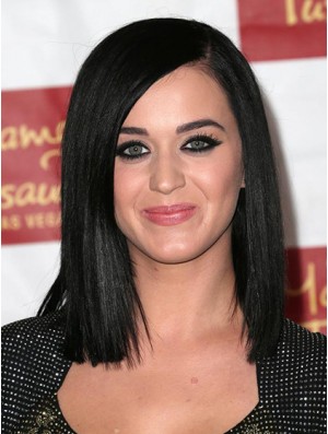 12 inch Convenient Black Shoulder Length Yaki Without Bangs Katy Perry Wigs