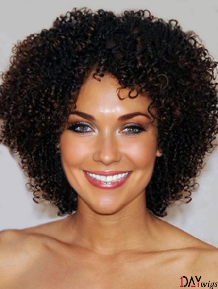 Kinky Short Real Hair Wigs For Black African American Women With Lace Front