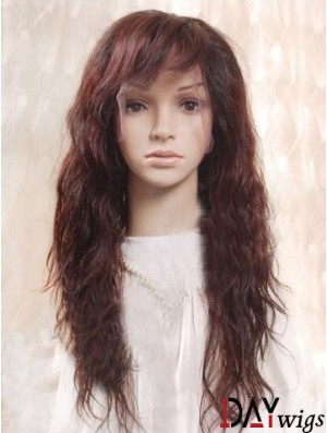 Auburn 100% Hand Tied Layered Wavy Remy Real Long Mono Wigs