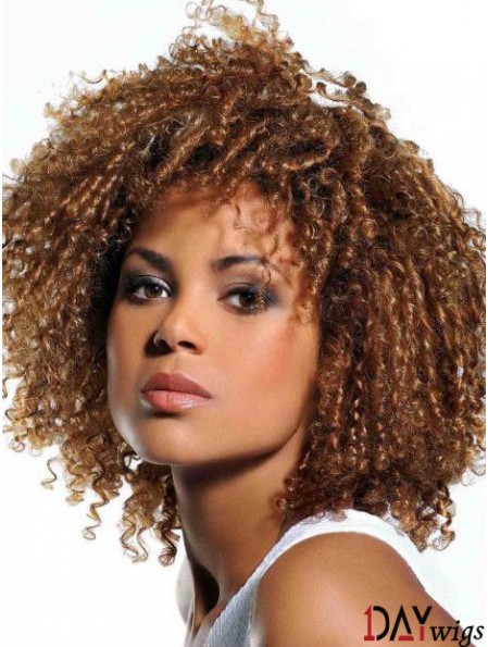 Wigs Real Hair African American Blonde Color With Bangs Kinky Style