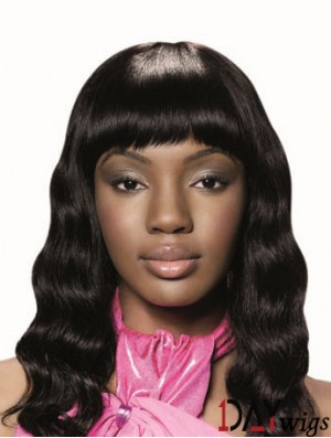 Long Black Wavy With Bangs New African American Wigs