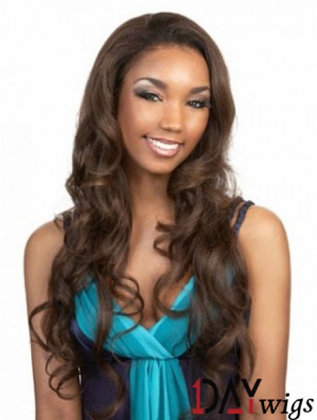 Long Brown Wavy Without Bangs Flexibility African American Wigs