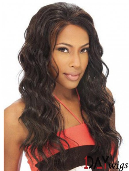 Without Bangs Flexibility Wavy Brown Long Real Hair Lace Front Wigs