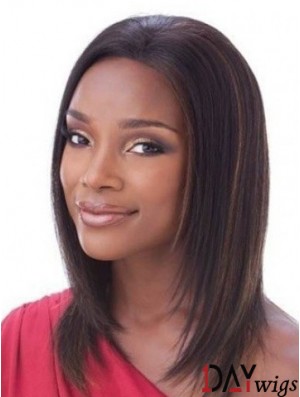 Without Bangs Best Straight Auburn Shoulder Length Real Hair Lace Front Wigs