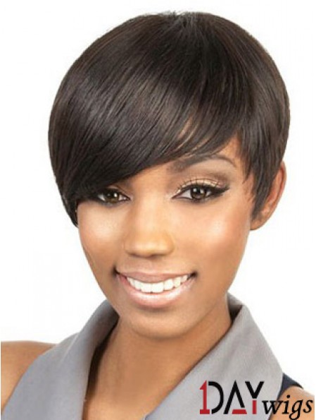 Cropped Brown Straight Boycuts Suitable African American Wigs