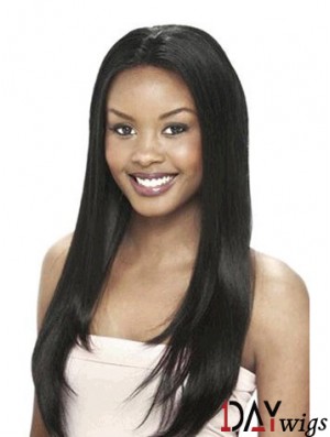 Without Bangs Designed Yaki Black Long Real Hair Lace Front Wigs