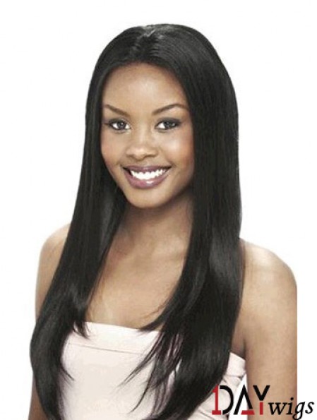 Without Bangs Designed Yaki Black Long Real Hair Lace Front Wigs