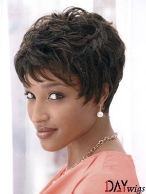 4 inch Cropped Boycuts Synthetic Capless Black Styles For African Americans