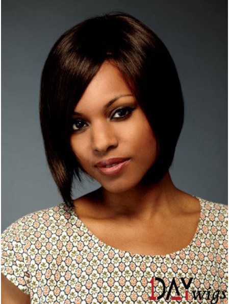 Chin Length Brown Straight Bobs Flexibility African American Wigs
