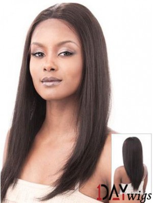 Auburn 16 inch Sleek Long Yaki Without Bangs Lace Wigs